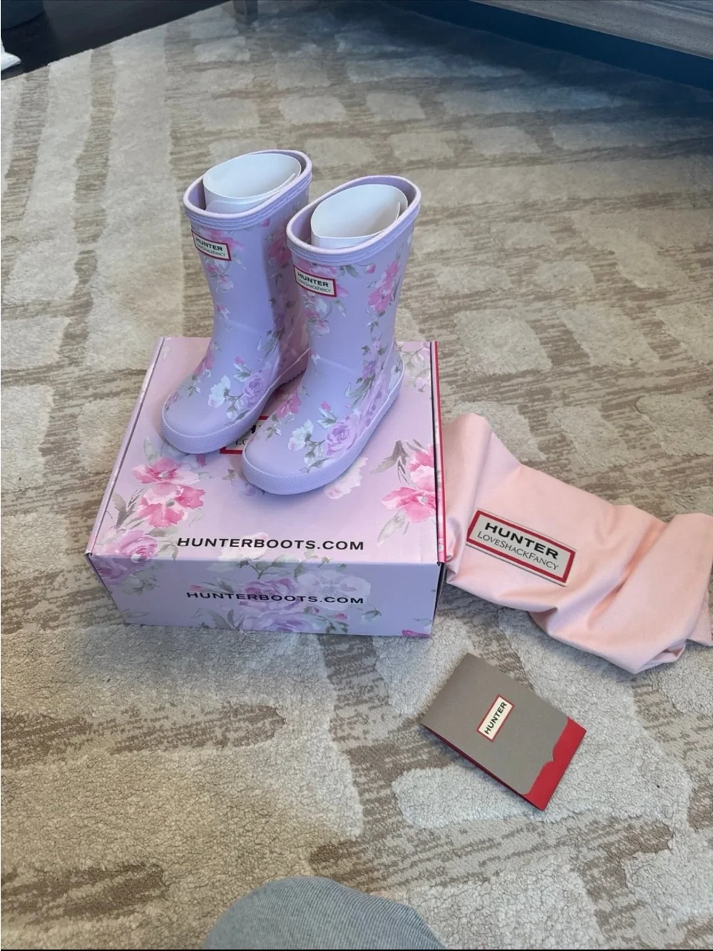 Hunter x LoveShackFancy Lilac Floral Kids Rain Boots size 9